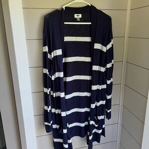 Lots of life left!  XXL Old Navy navy and white striped cardigan.